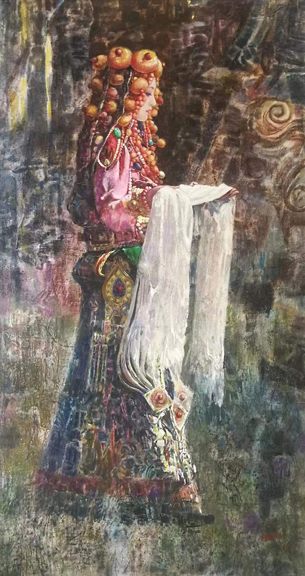 陈崇平作品7《洁白的哈达》142x76cm 2021年